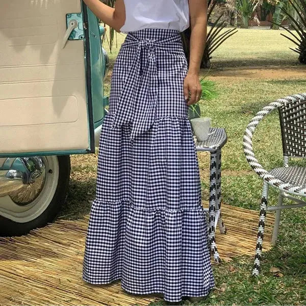 Ruffled hem strappy pleated loose skirt in polyester patchwork street hipster style Black