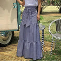 Ruffled hem strappy pleated loose skirt in polyester patchwork street hipster style Black