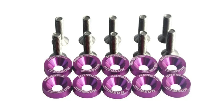 Car modification gasket screw and washer kit in eight colour options including black, red, blue, and gold yellow