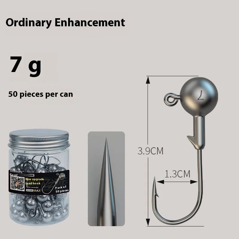 50-piece enhanced jig hook fishing set with strengthened construction and primary colour options