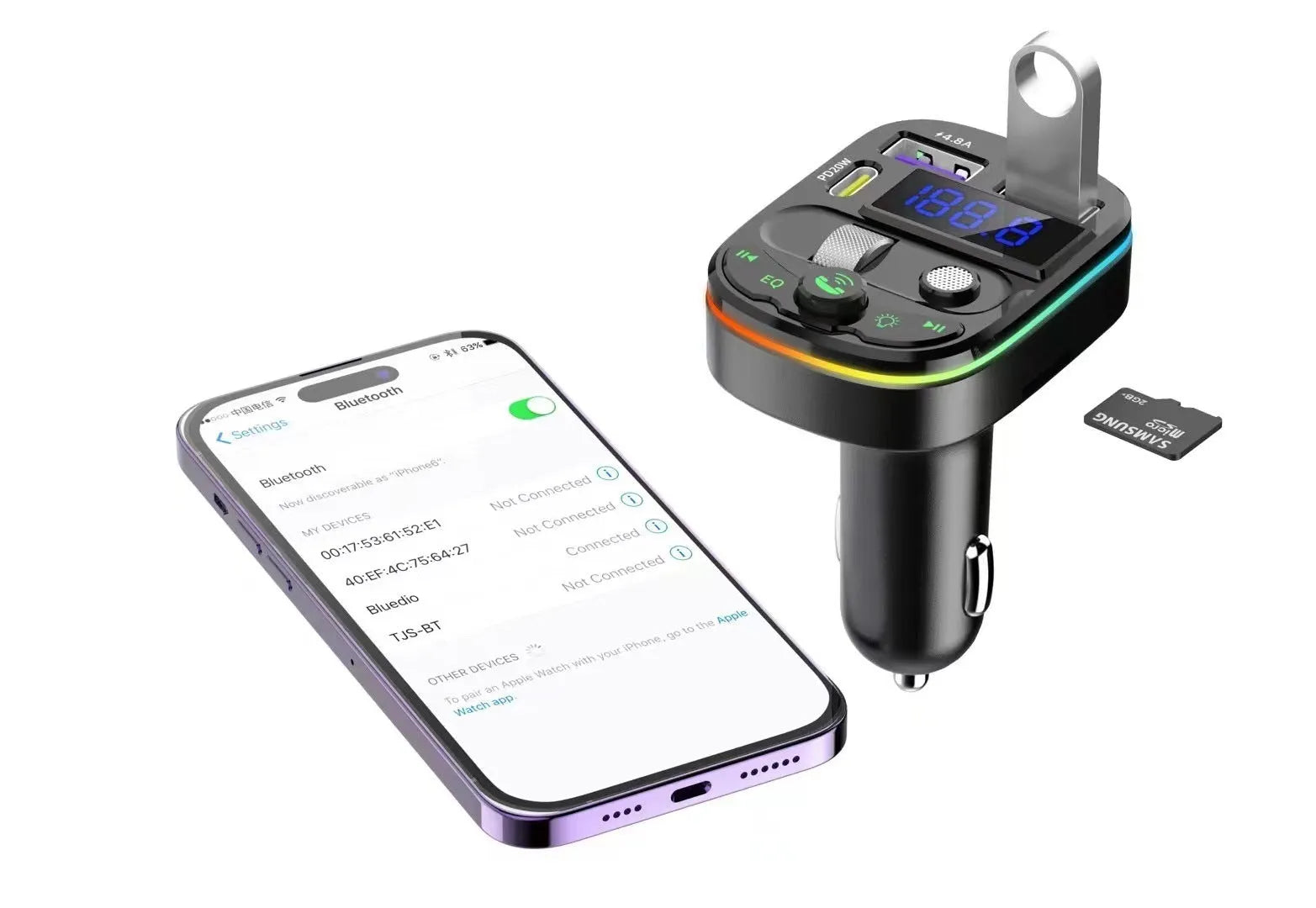 On-board Bluetooth MP3 receiver module with USB output interface and display