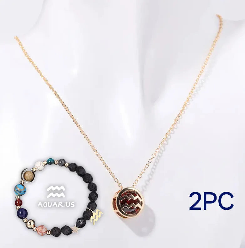 Natural stone beaded necklace and matching bracelet set laid flat, showing bead detail.