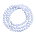 Blue agate beaded bracelet with three strands and a silver Ruyi-style clasp.