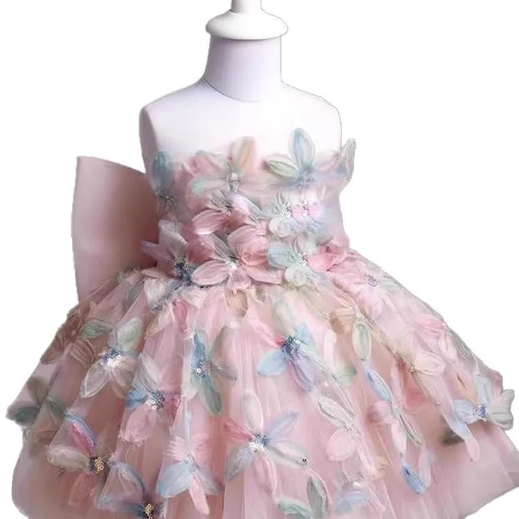 Children's light luxury princess dress with asymmetric shoulder in blue, for heights 80-130cm
