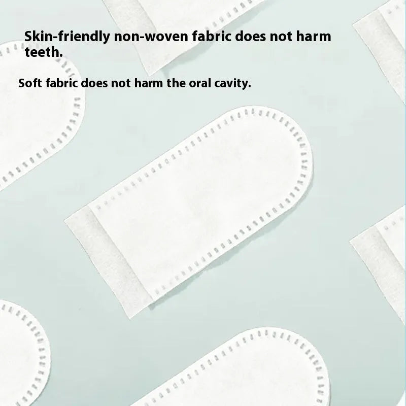 Open pack showing multiple beige non-woven fabric pet dental cleaning finger stalls or cots for cats and dogs.