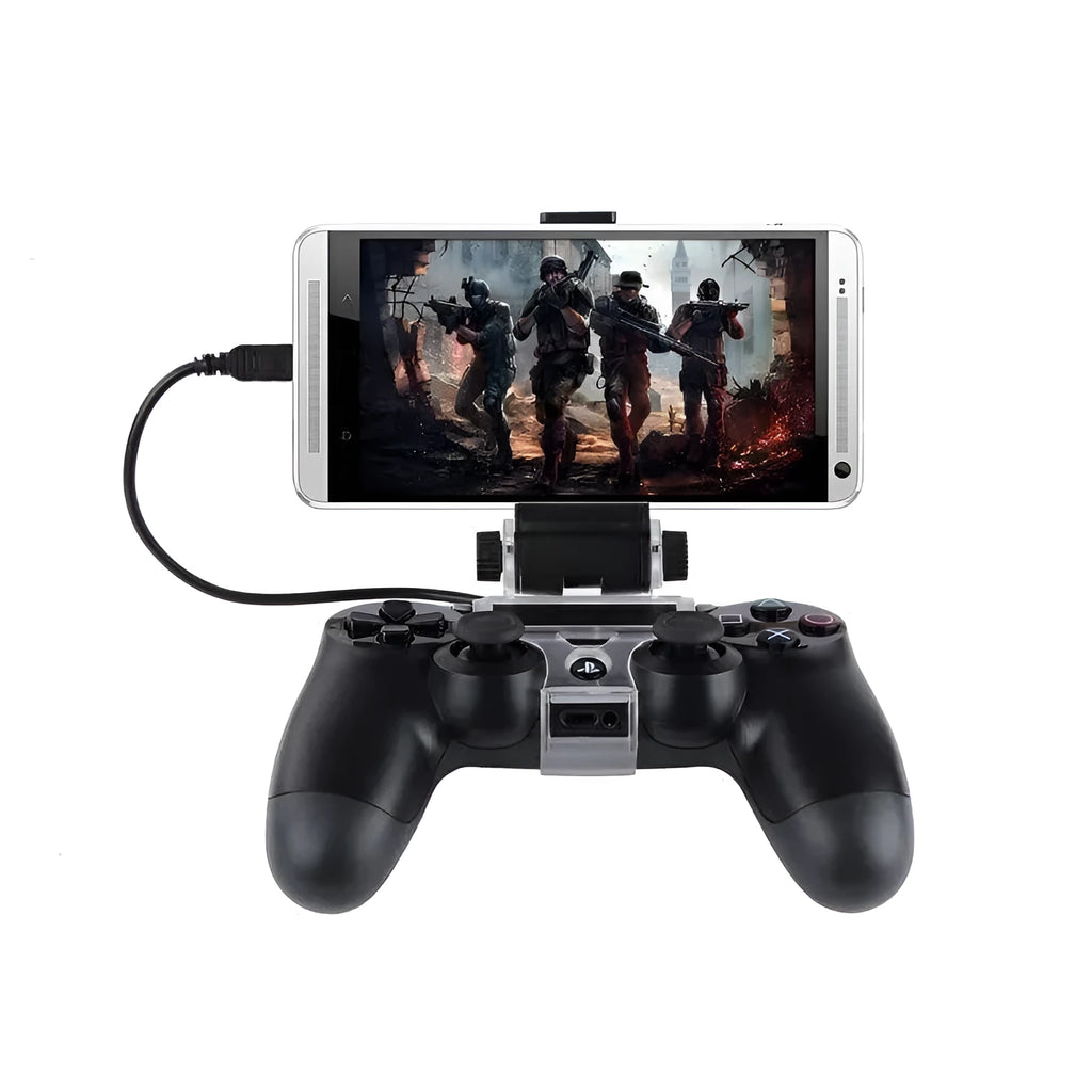 Black PS4 controller phone clip adapter with micro USB cable for Android smartphones