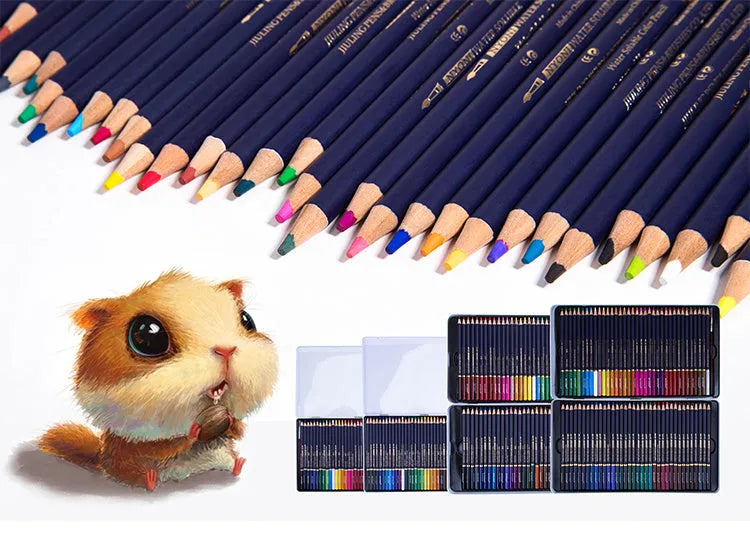 Water soluble coloured pencil set with multiple colours and lead hardness options for painting and drawing