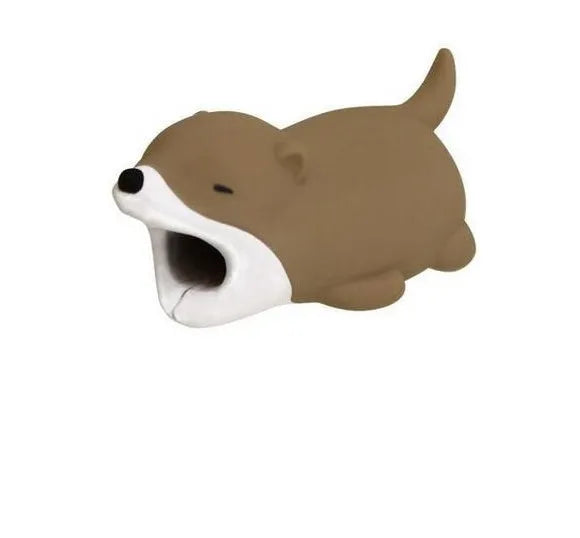 iPhone Lightning cable protector in an animal design, shown on the end of a charging cable.