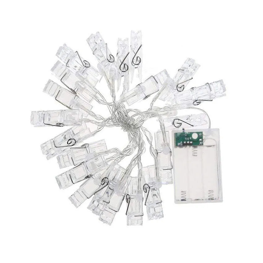 LED photo holder string lights 160cm with 10 bulbs warm white light on wall displaying photos