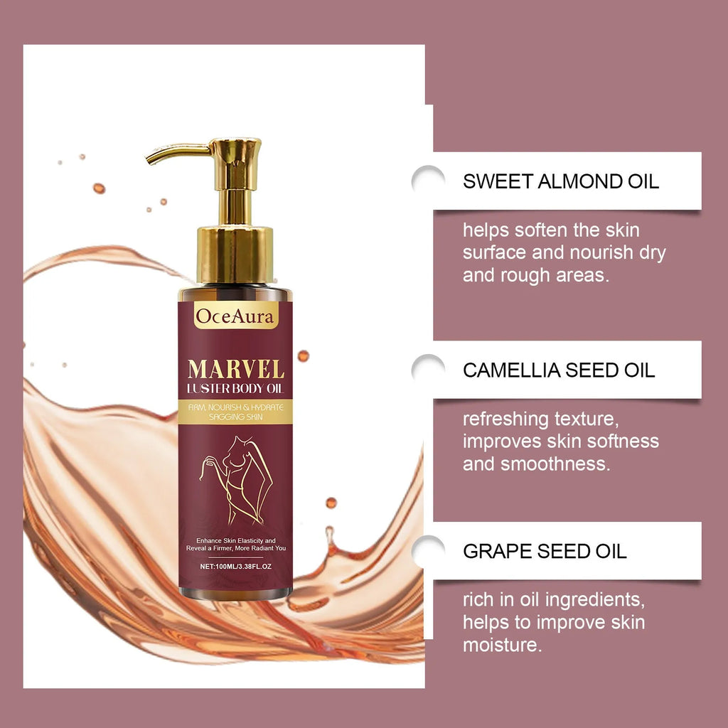 100ml bottle of Gloss Care Body Massage Oil with ingredients including jojoba and sweet almond oils.