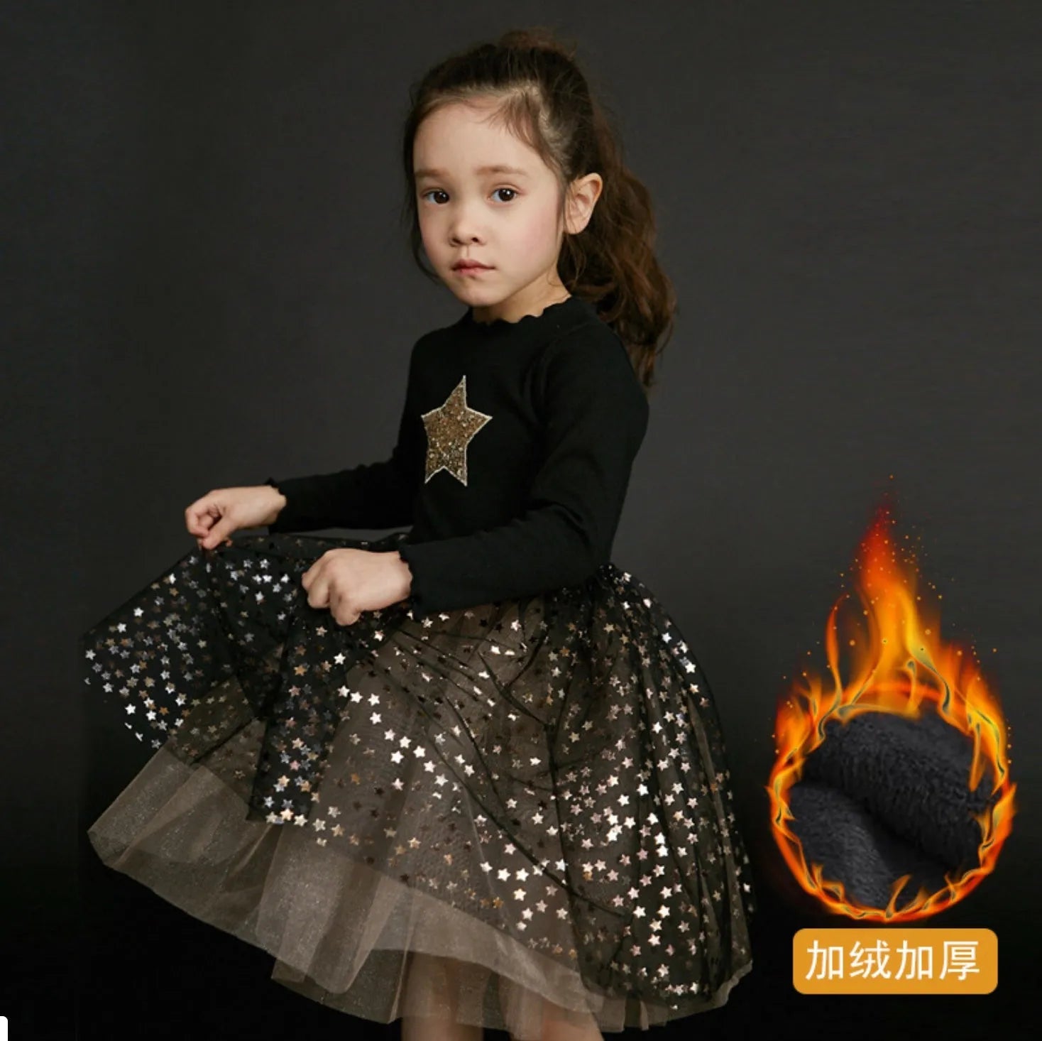 Red cotton children's Christmas dress with long princess sleeves, lace detailing, and bow accents for ages 3-8
