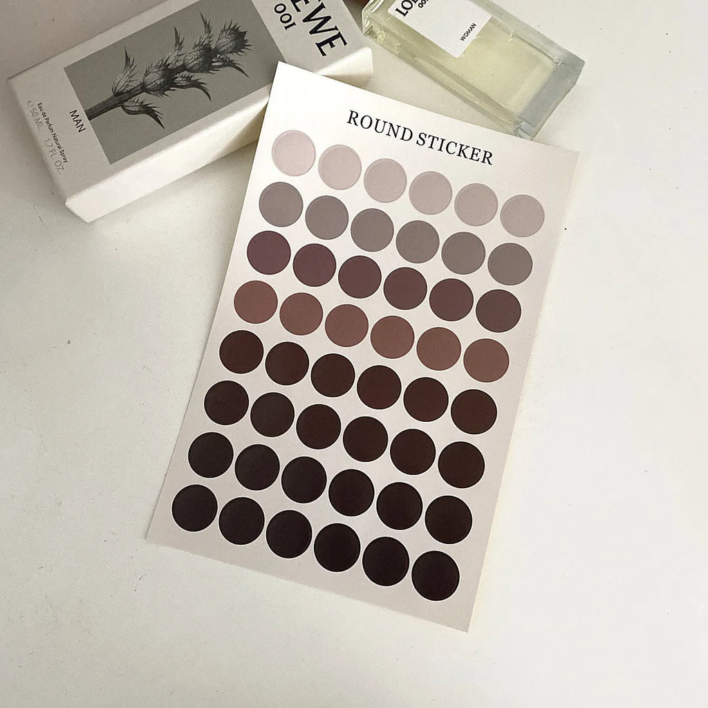Morandi earth colour polka dot sticker sheet with 48 individual 2cm circular stickers