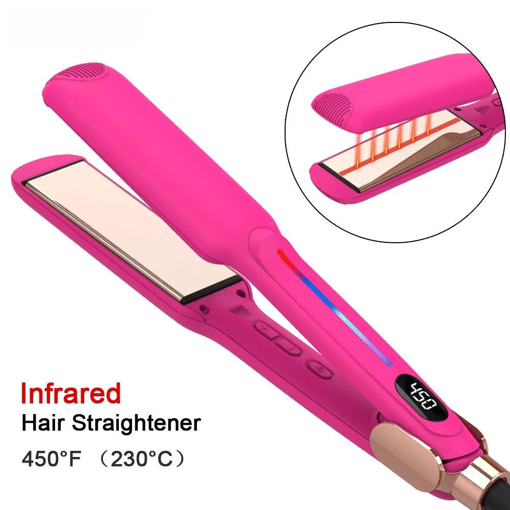 High temperature infrared hair straightener in Rose Red with negative ions, 65W, 110-220V wired