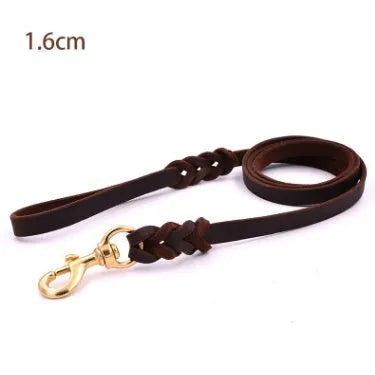 Leather dog lead training rope for large dogs and Golden Retrievers in dark brown, black or brown, 1.2cm to 1.8cm wide, 120cm to 270cm long