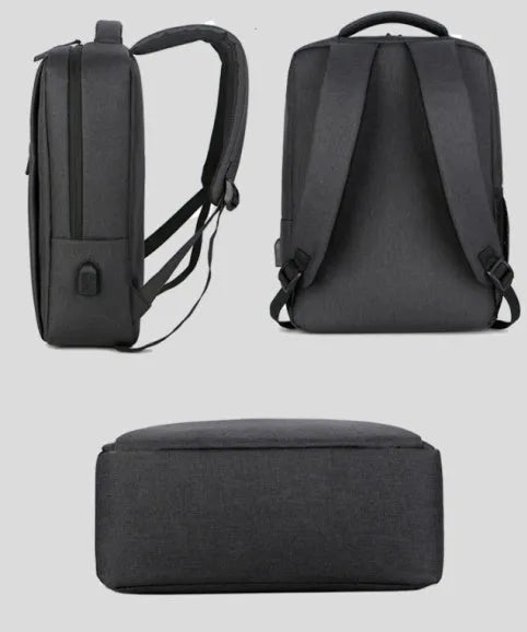 Waterproof rechargeable laptop backpack in various colours showing shoulder straps and Oxford cloth material