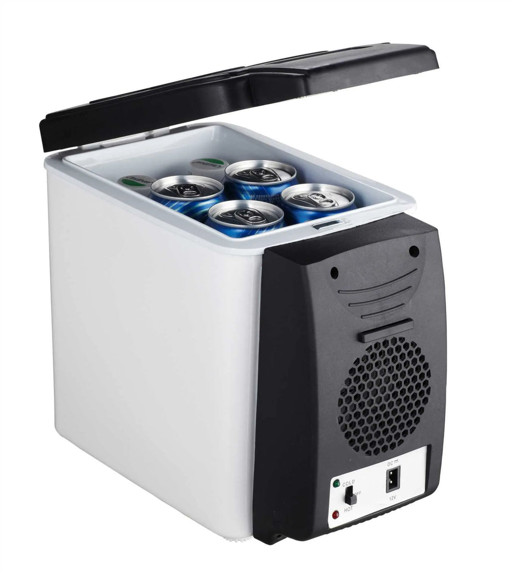6L mini fridge cooler and warmer with 12V and 220V dual use, metal and ABS plastic body, black blue