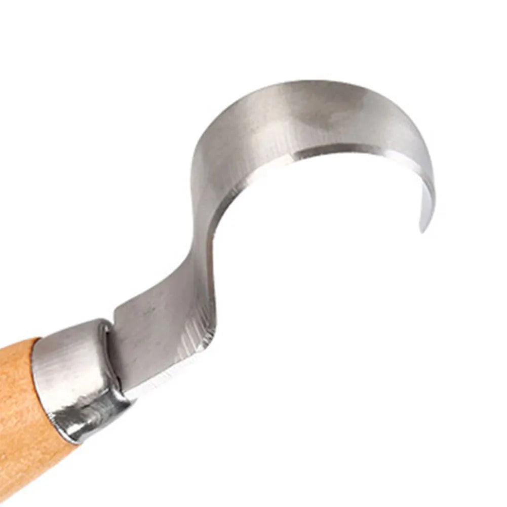 FastCraft spoon carving tool with stainless steel blade and wood handle for curve carving