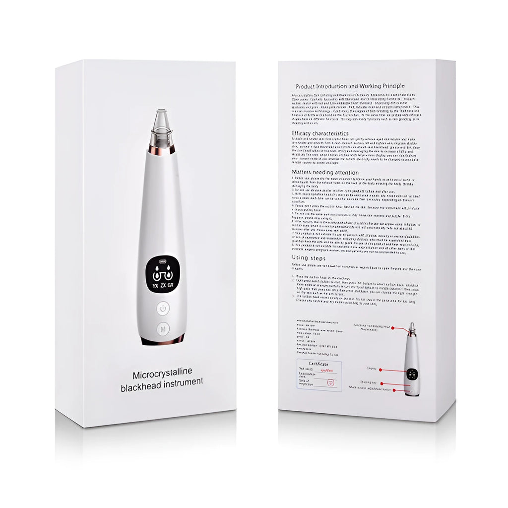 White facial instrument cleanser with vacuum suction head for blackhead removal