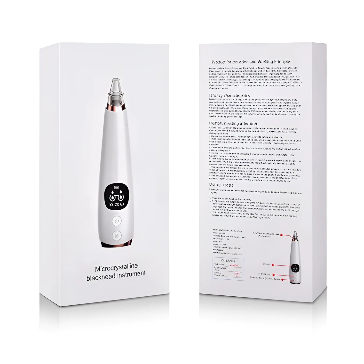 White facial instrument cleanser with vacuum suction head for blackhead removal