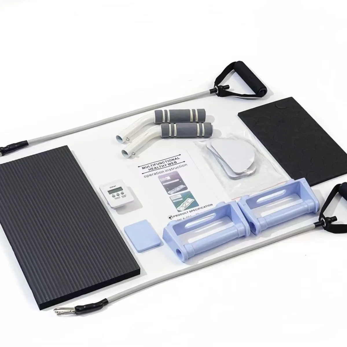 Purple foldable fitness belly board for abdominal exercises on a home floor