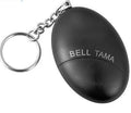 Compact personal safety alarm on a keychain, showing pull-tab activation.