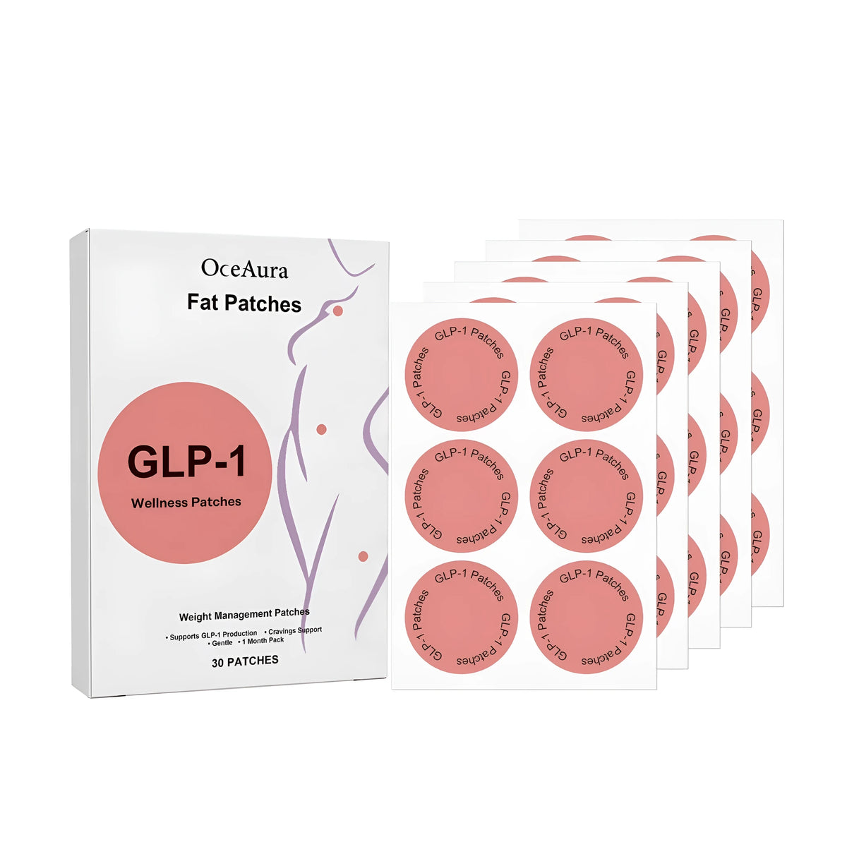 Weight management control patch with peach kernel oil, pack of 30 patches.
