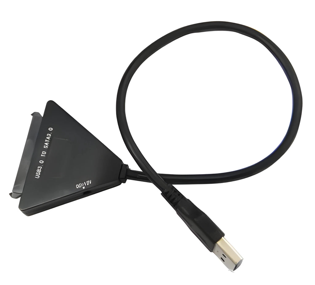Black USB 3.0 to SATA 7+15 pin adapter cable with separate power connector for 2.5 and 3.5 inch hard drives.