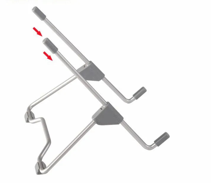 Grey adjustable mobile phone and laptop stand made from aluminium alloy and plastic