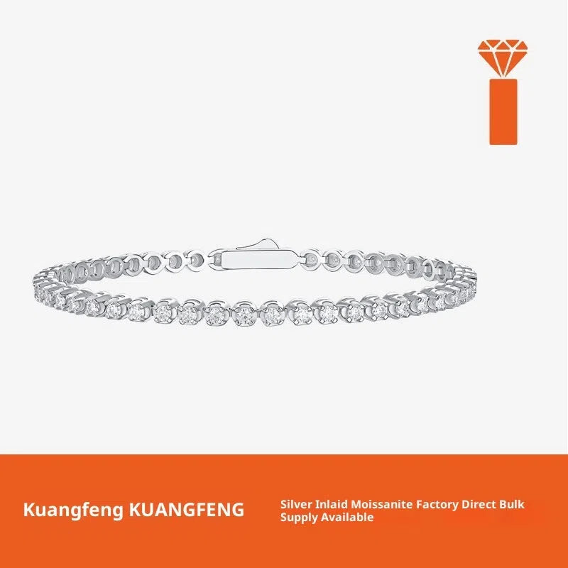 S925 sterling silver geometric women's bracelet with D-E extremely white moissanite, 16.5 cm, white colour