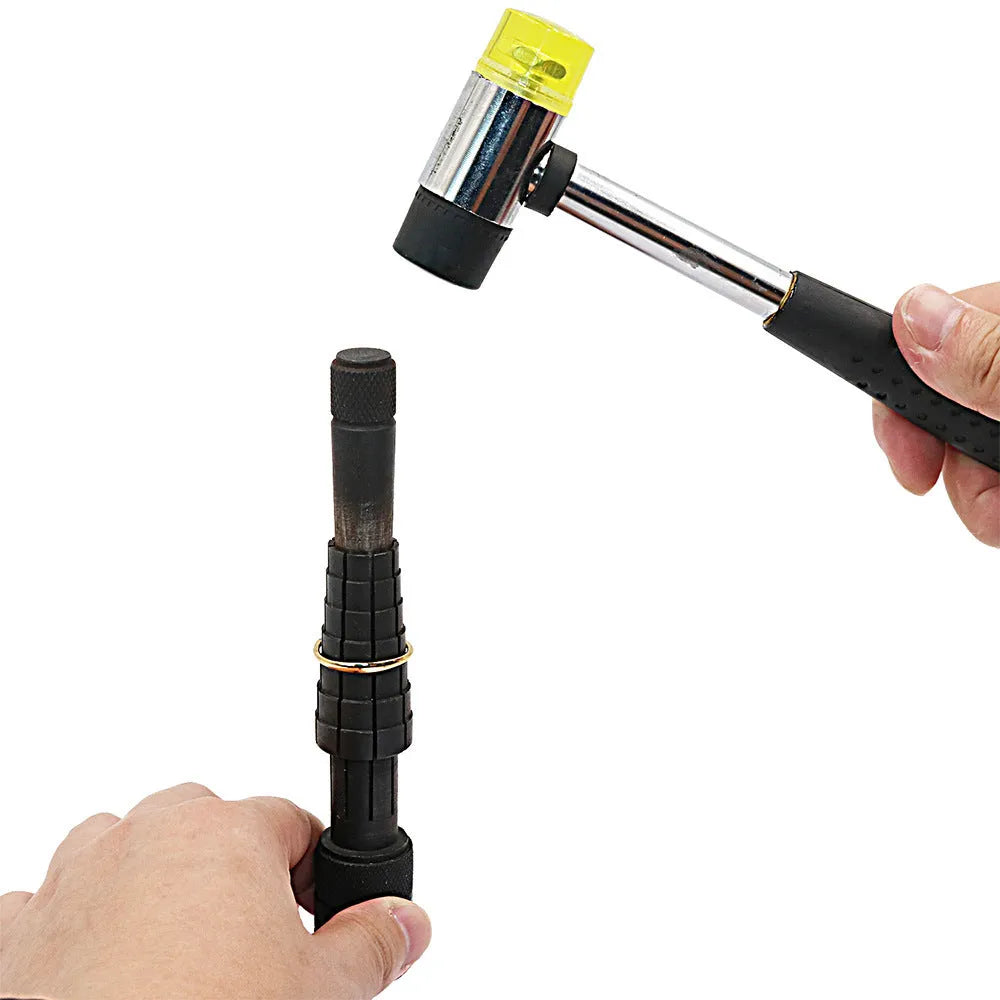 Rotate HXF330025 ring expansion tool with circular stretcher and rubber hammer for jewellery resizing