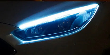 Flexible silicone car LED daytime running light strip with flowing turn signal function.