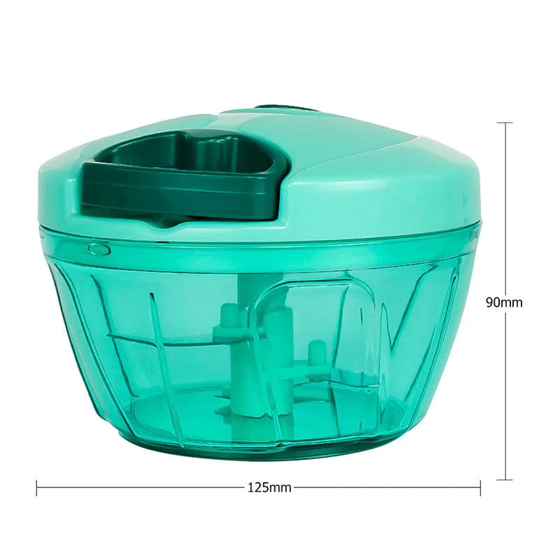 Green manual kitchen chopper with stainless steel blades and 500ml container