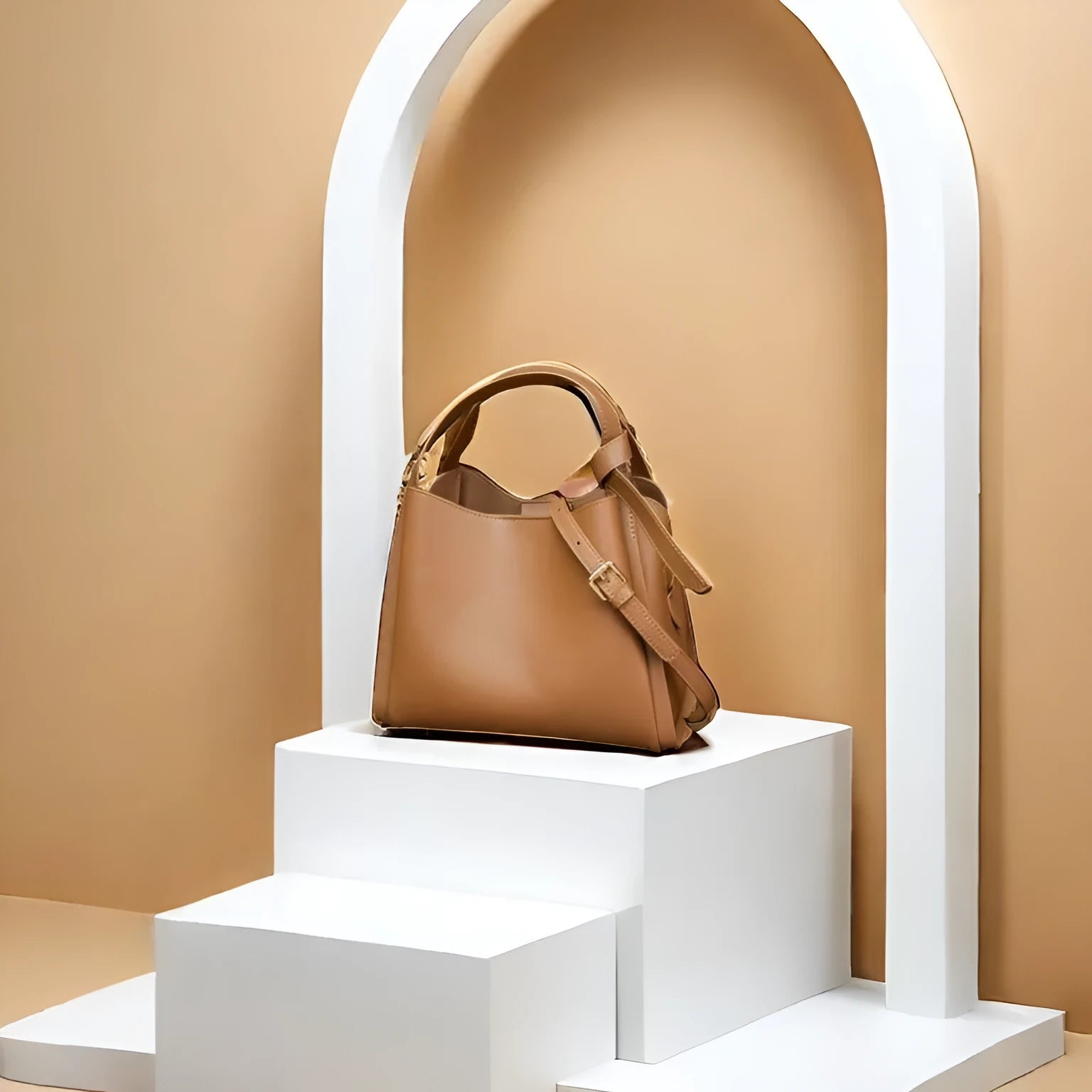 Women's soft cowhide leather crossbody bag in bucket shape design with crossbody strap