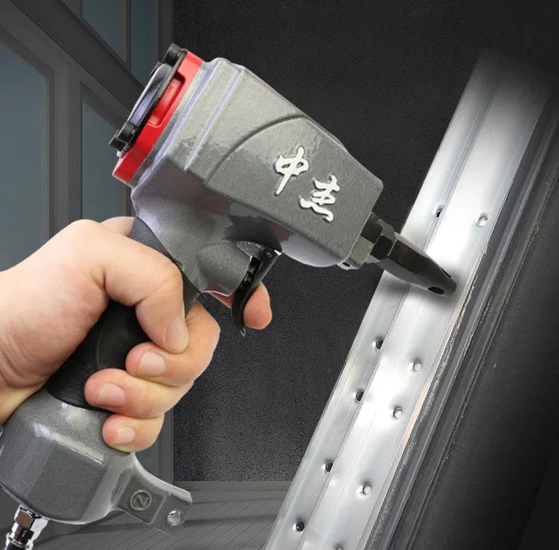 DK30 pneumatic metal sheet punching gun for industrial fabric applications.