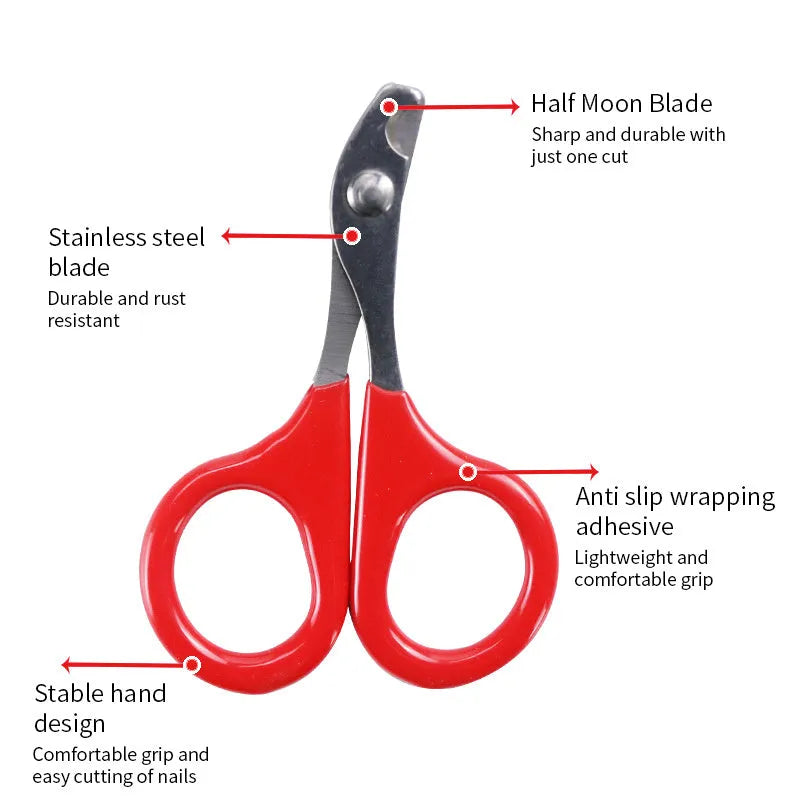 Pet nail clippers with stainless steel blades and coloured non-slip handles