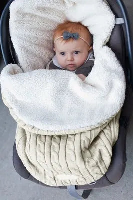 Baby stroller sleeping bag with envelope design in various colours showing lamb cashmere lining and cotton wool filling