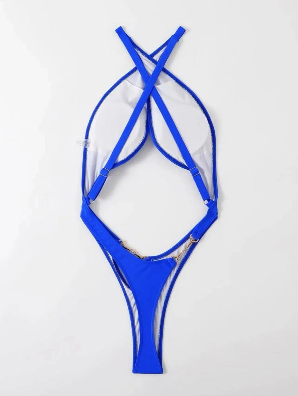 Blue and black solid colour women's one-piece swimsuit bikini on a mannequin
