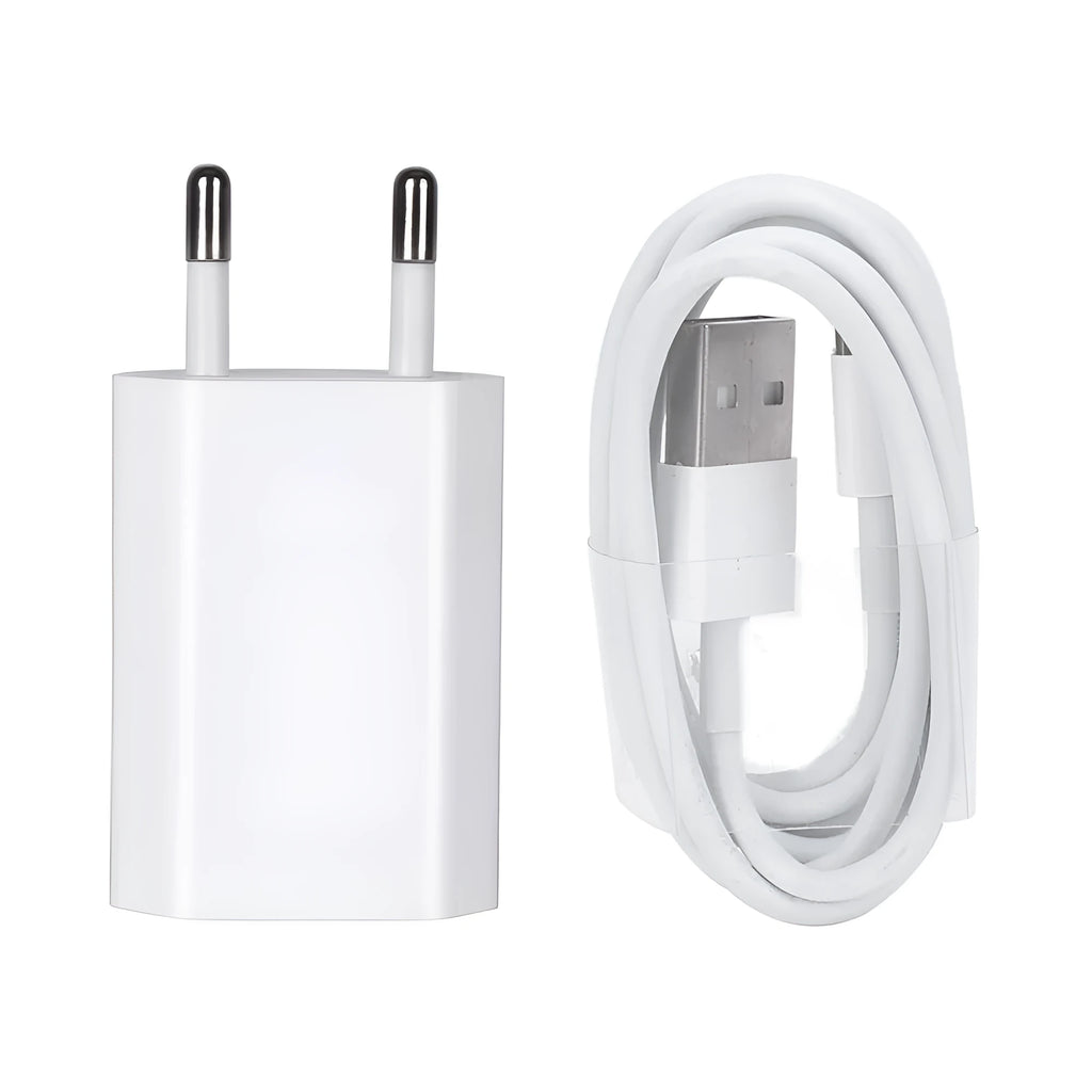 USB travel charger with cable compatible with iPhone and iPad devices