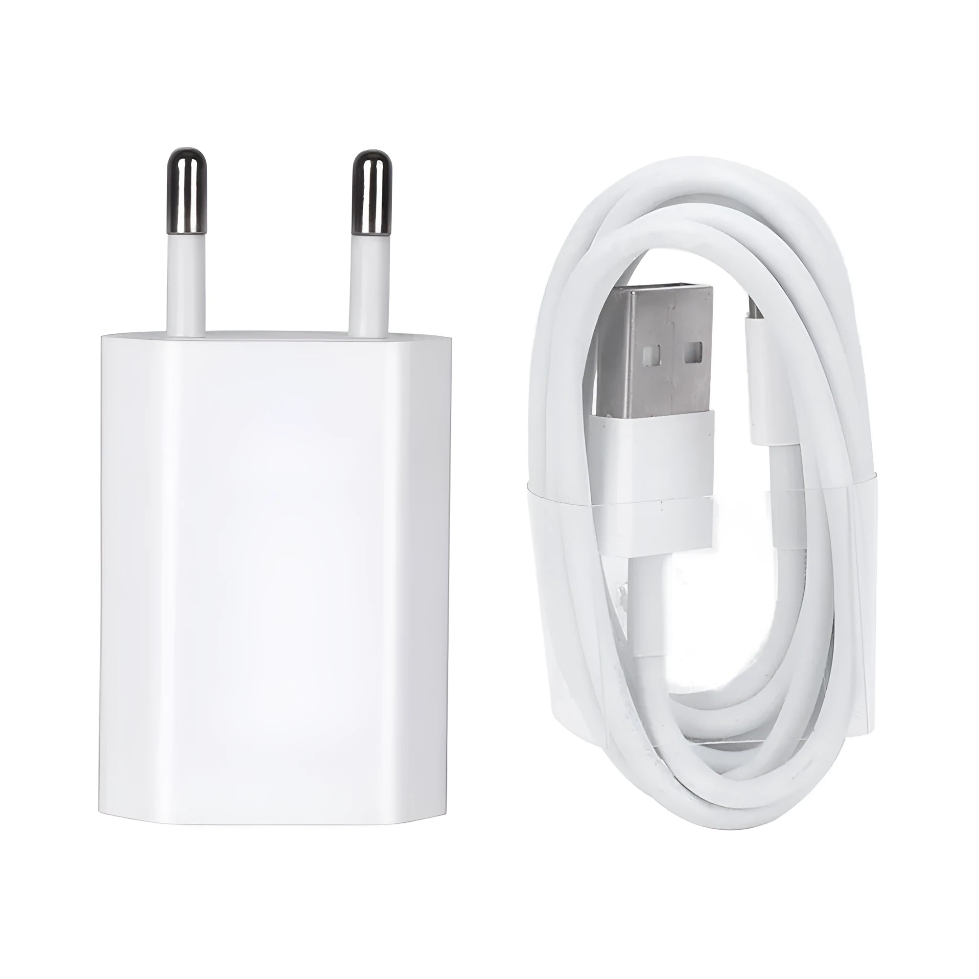USB travel charger with cable compatible with iPhone and iPad devices