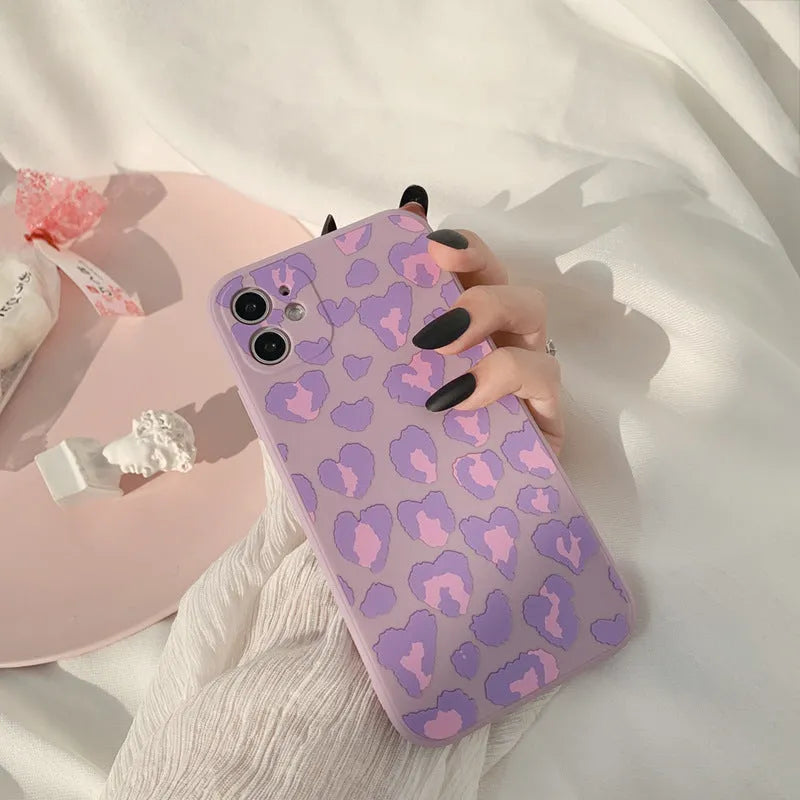 Purple Leopard frosted silicone phone case for Apple iPhone, painted back cover