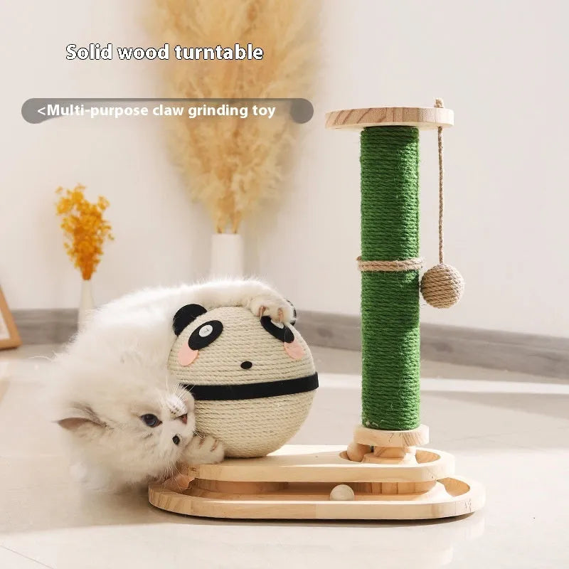 Wooden cat climbing frame with scratch-resistant pillar and double turntable