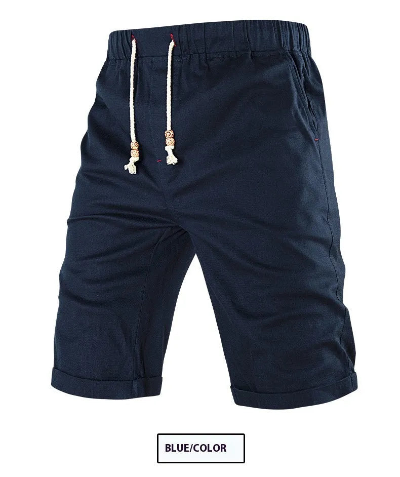Men's solid-colour sports casual shorts with a drawstring waistband and a zippered side pocket.