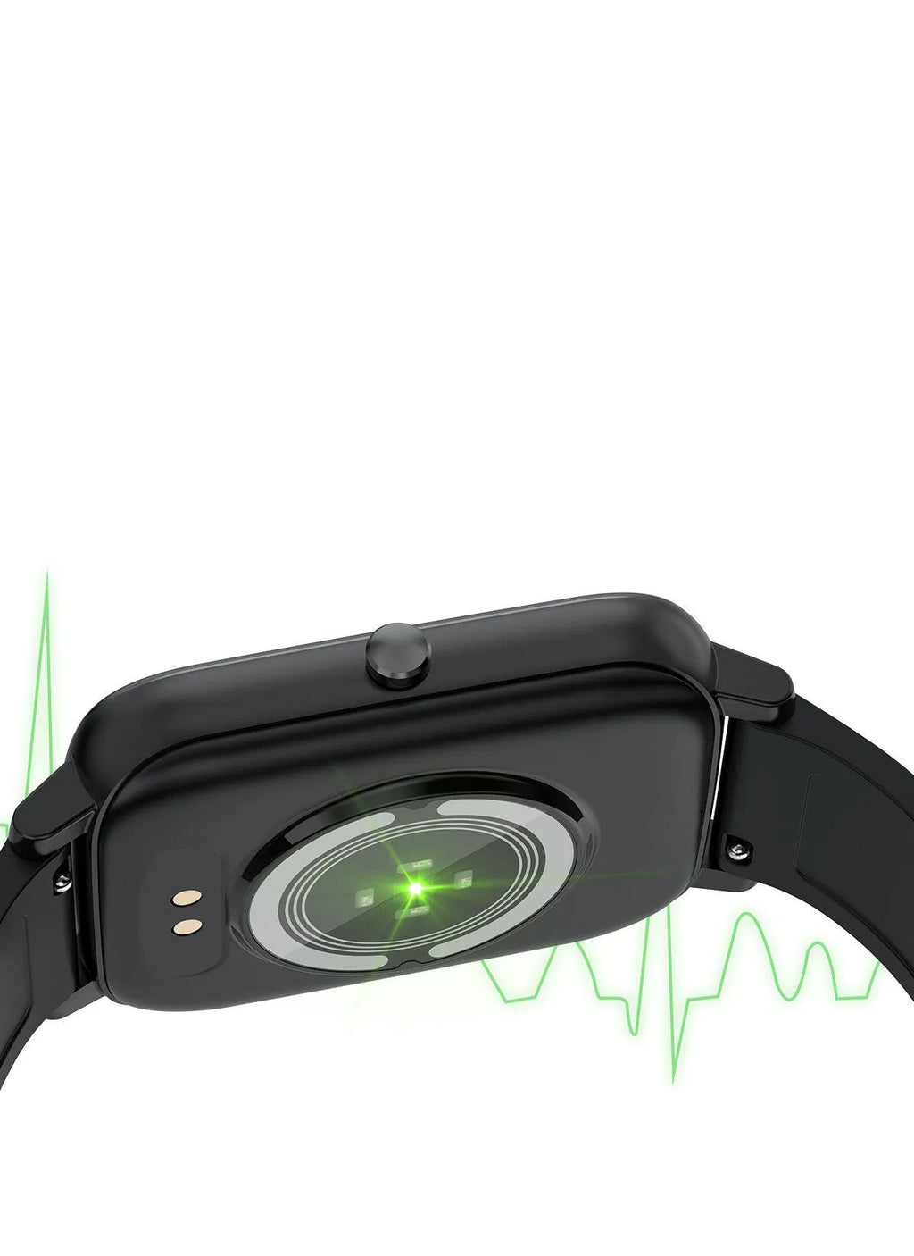 H80 black smart watch with spherical glass screen showing heart rate graph on wrist