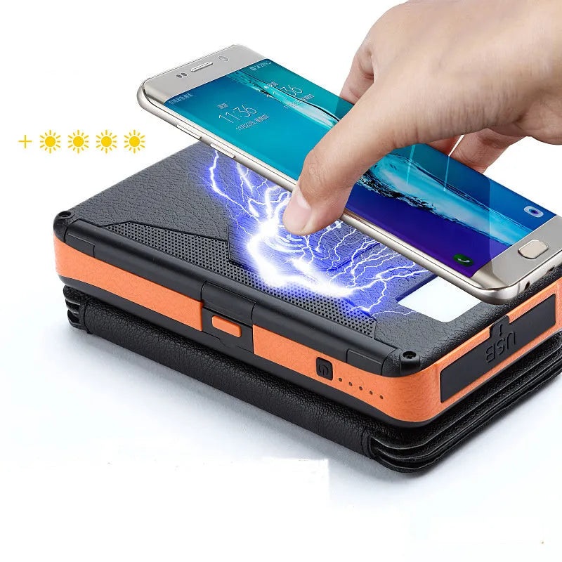 20000mAh magnetic solar power bank with wireless charging pad, IPX5 waterproof, in black