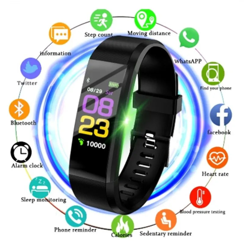 Smart wristband fitness tracker with 0.96 inch colour LED screen, TPU band, and IP67 water resistance