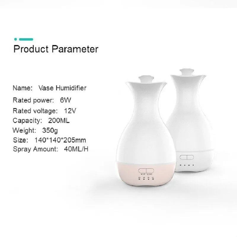 White or pink ultrasonic aromatherapy vase diffuser with 200ml capacity and colourful LED night light