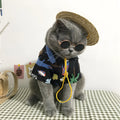 Summer cat shirt with straw hat necklace and glasses set for hair shedding reduction