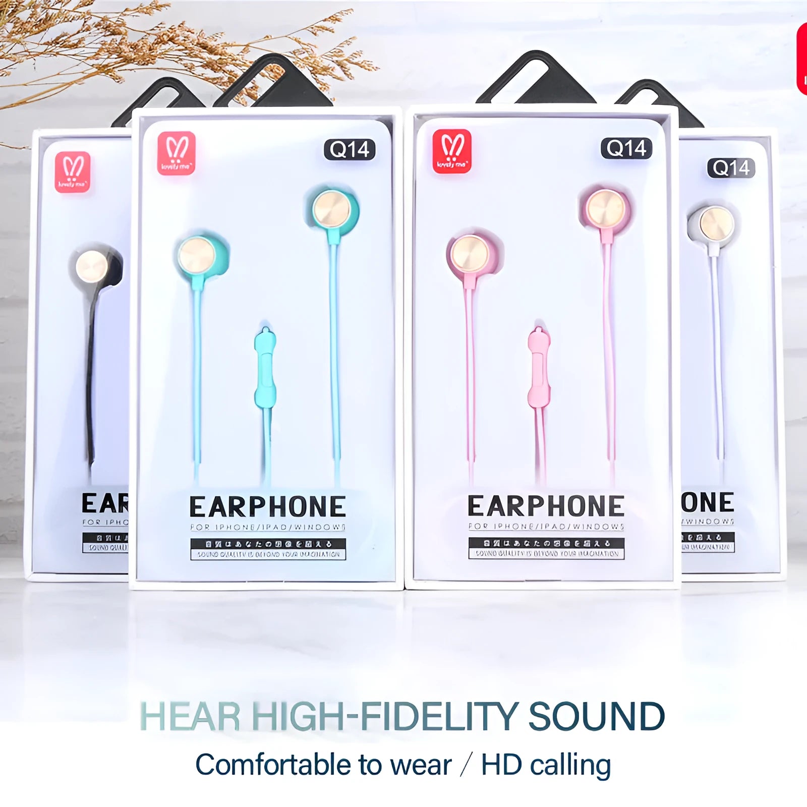 In-ear wired earphones with 120cm cable in pink colour for karaoke and music