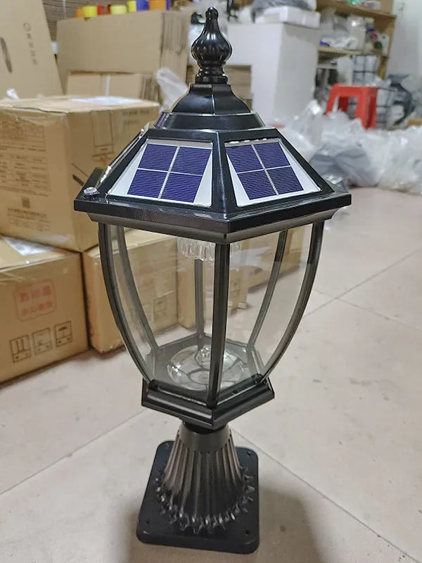Solar pillar lamp outdoor waterproof with IP65 rating and bend shape in black for garden use