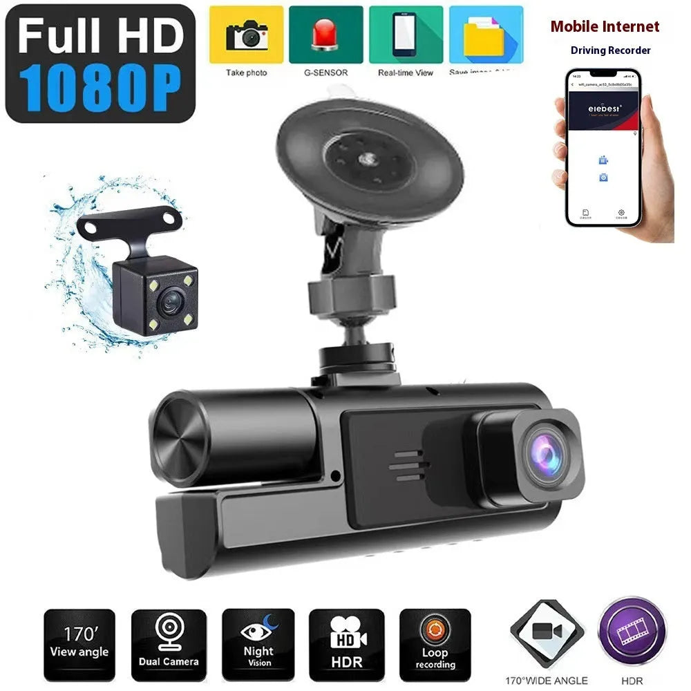 Dual-lens HD driving recorder with 3.5-inch screen for front and rear car cameras